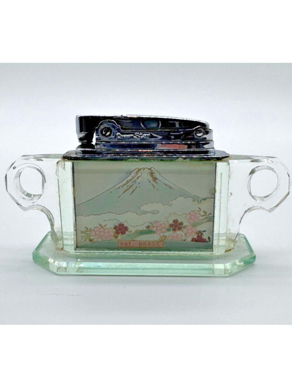 Vintage Queen Star Glass Table Lighter Mount Fuji Ship Cherry Blossoms